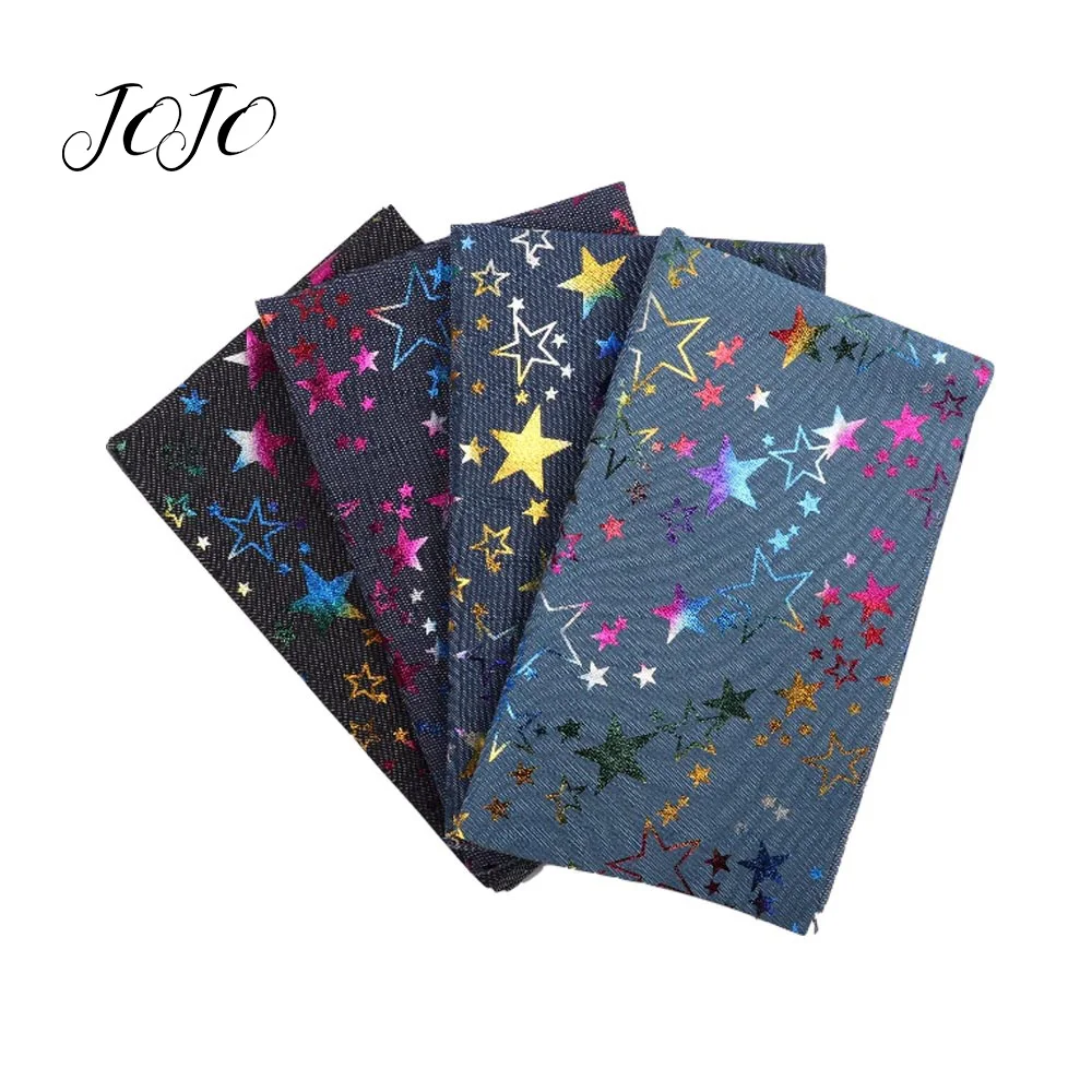 

JOJO BOWS 40*50cm Denim Fabric Printed Star Comfortable Sheets For Handwork Apparel Sewing Materials DIY Hair Bows Accessories