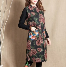 New women Chinese style long waistcoat embroidered jacket ethnic female lady vintage plus size vest waistcoat high quality G105