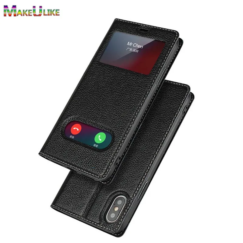 

MAKEULIKE Genuine Leather Case for iPhone X Flip Case Adsorption Window View Cover For iPhone X 5 5S SE 6 6S 7 8 Plus Phone case