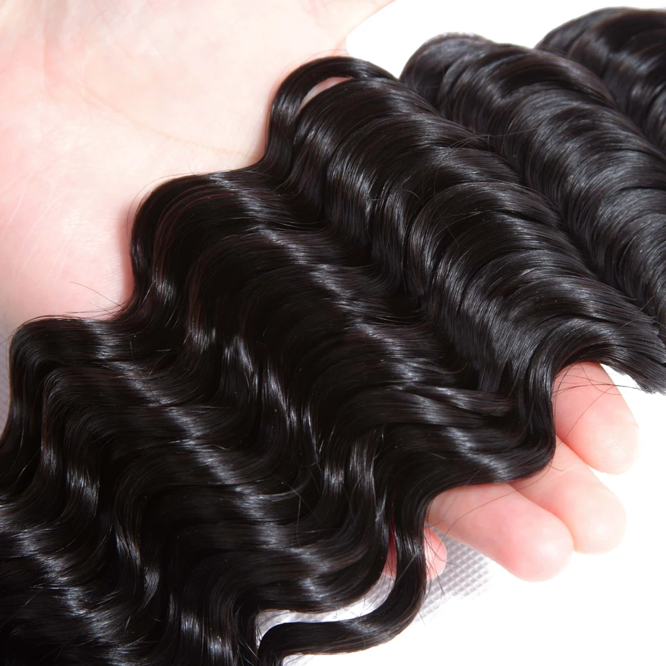 Бразильские волнистые пучки с закрытием Remy человеческие волосы плетение 3 шт закрытие с пучками черные женские с волосами младенца красота плюс