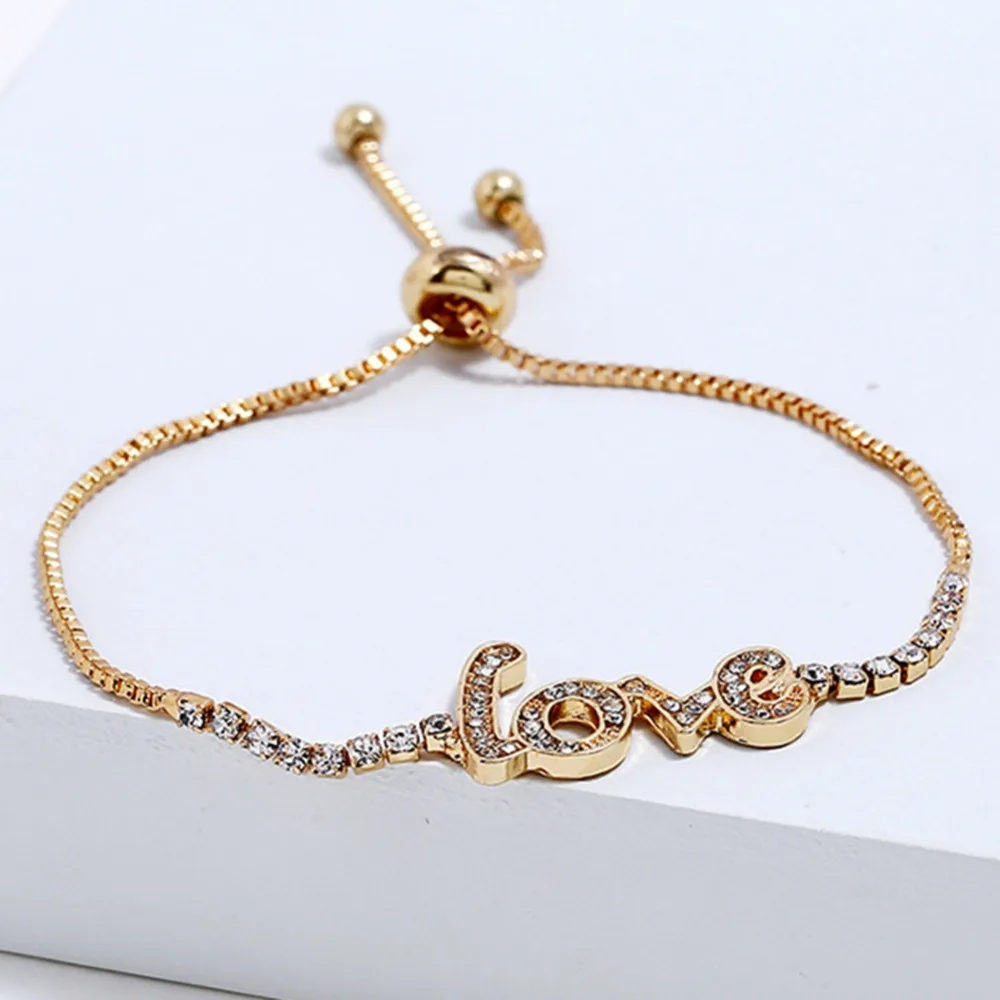 English Letters "LOVE" Bracelet Charm Adjustable Bracelets Rhinestone