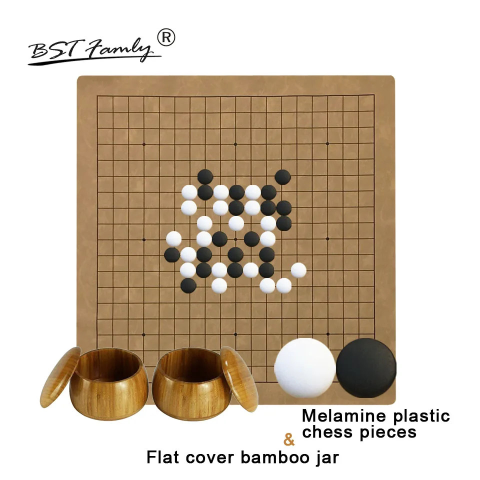 

BSTFAMLY Plastic Go Chess Set 361 Pieces For 19 Road Brown PU Board Flat Cover Bamboo Jar Chinese Game of Go Melamine Weiqi G74
