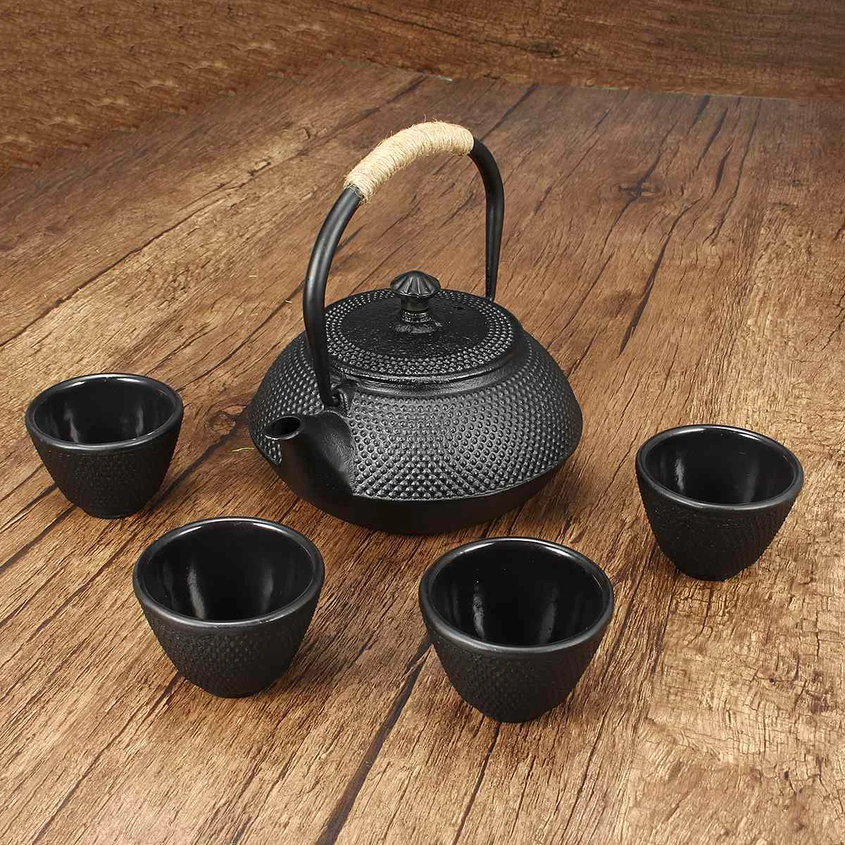 

5pcs/set Cast Iron Teapots set with Cups + Filter Kettle 600ml Teaware Puer Flower Tea Kettle Metal Tea pot Japanese Style