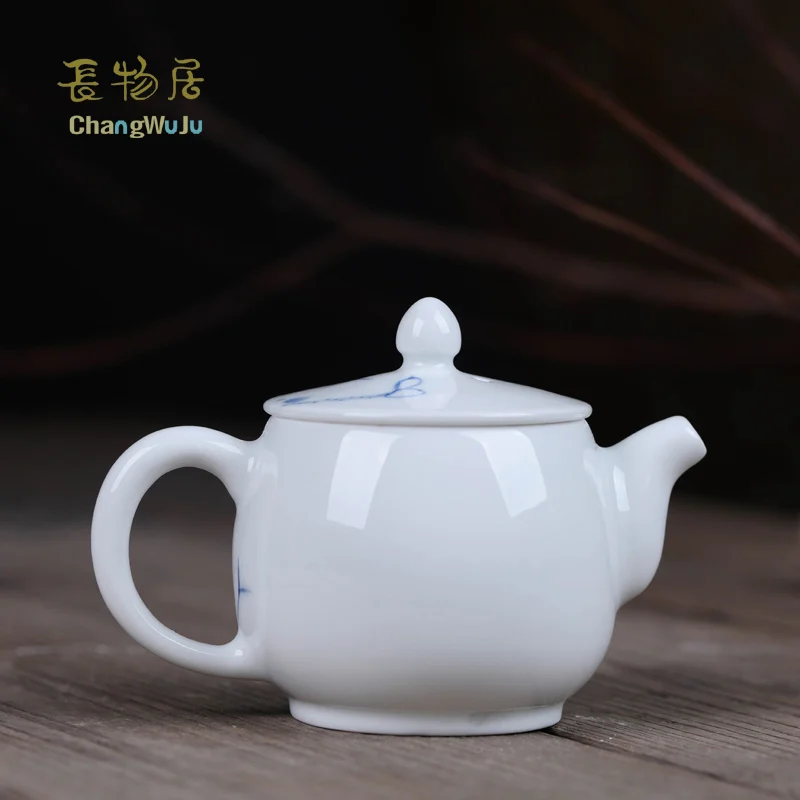 Красивый китайский чайник Changwuju фарфоровый ручной работы с сине белым