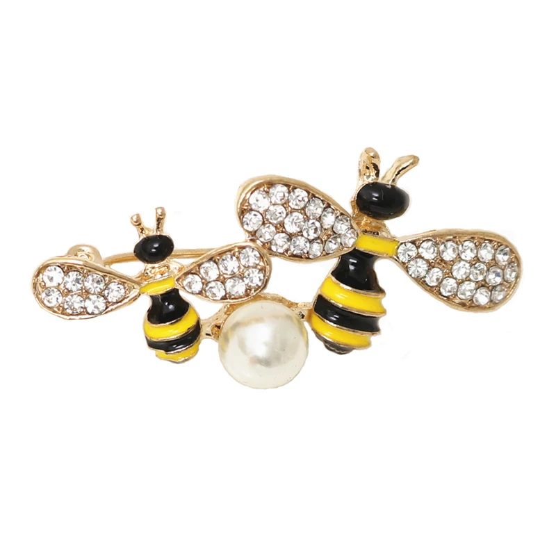 OneckOha Enameled Black Yellow Double Bee Brooch Pin Rhinestone Simulated Pearl Animal New Year Birthday Gift | Украшения и