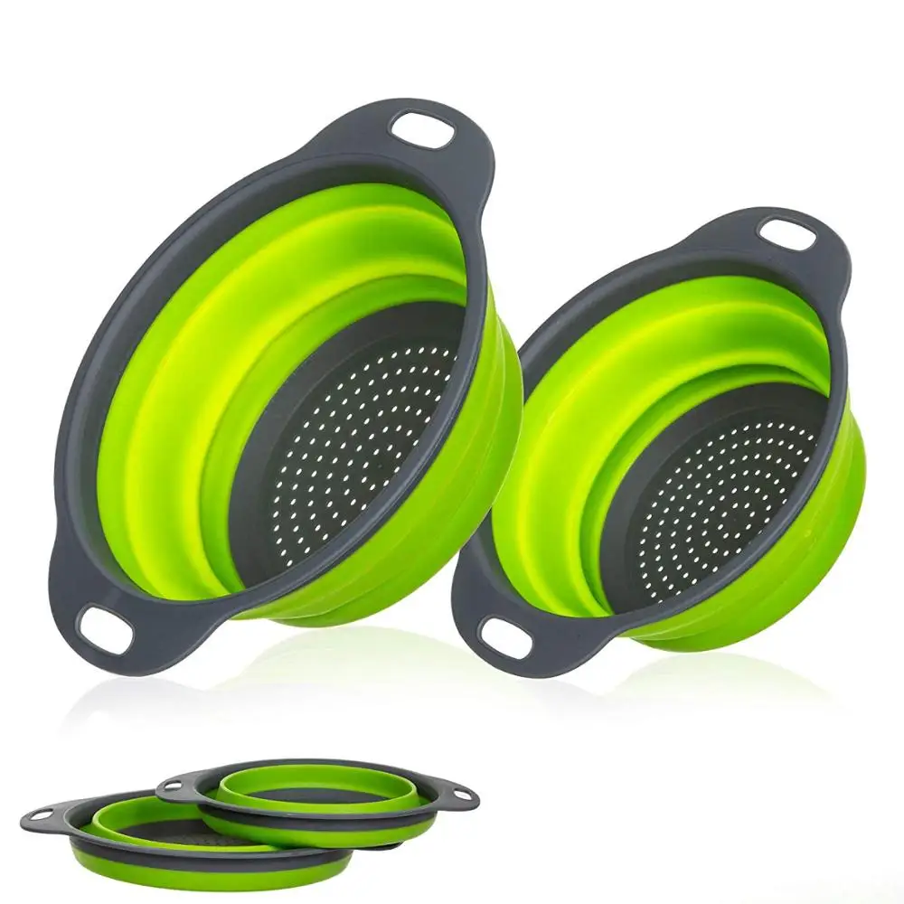 

2PCS/Set Collapsible Colanders with Handles Round Kitchen Sink Strainers Heat-Resistant Silicone Stackable, Space-Saving Design