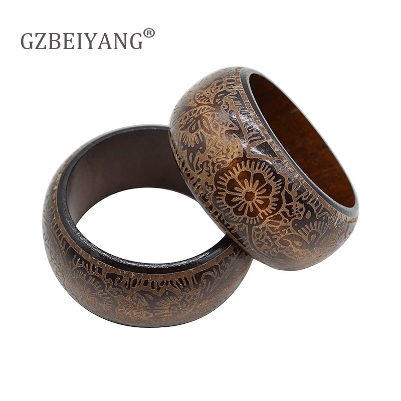 

GZBEIYANG Vintage african Carving pattern Round DIY Natural Wooden Simple Bangles Wood Bracelet Jewelry Bangles For Women/Men