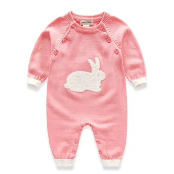 

2018 New Lovely Rabbit Spring Baby Knitted Rompers Soft Pink /Blue Infant One-piece Clothing