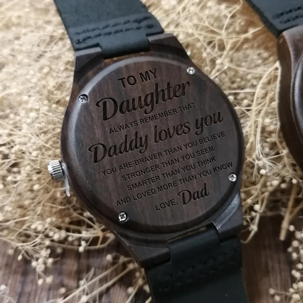 TO MY DAUGHTER DADDY LOVES YOU ENGRAVED WOODEN WATCH