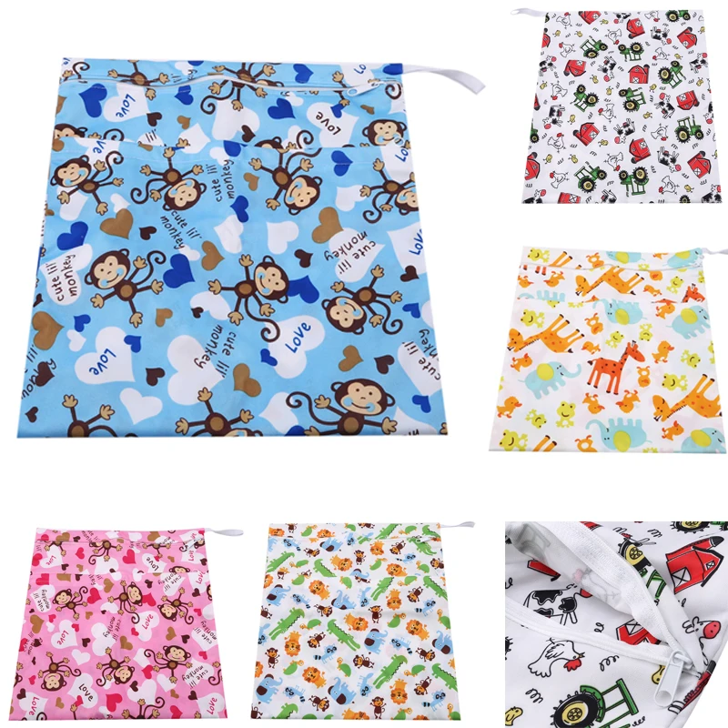 1Pcs Waterproof Wet Cloth Diaper Backpack Reusable Diaper Cover Wet Bag Baby Diaper Bags Printed