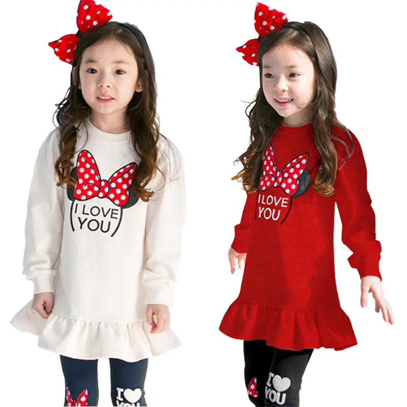 Одежда для маленьких девочек с длинными рукавами и рисунком Микки Мауса; осенние комплекты одежды для девочек; vestidos; футболка+ брюки; комплект из 2 предметов