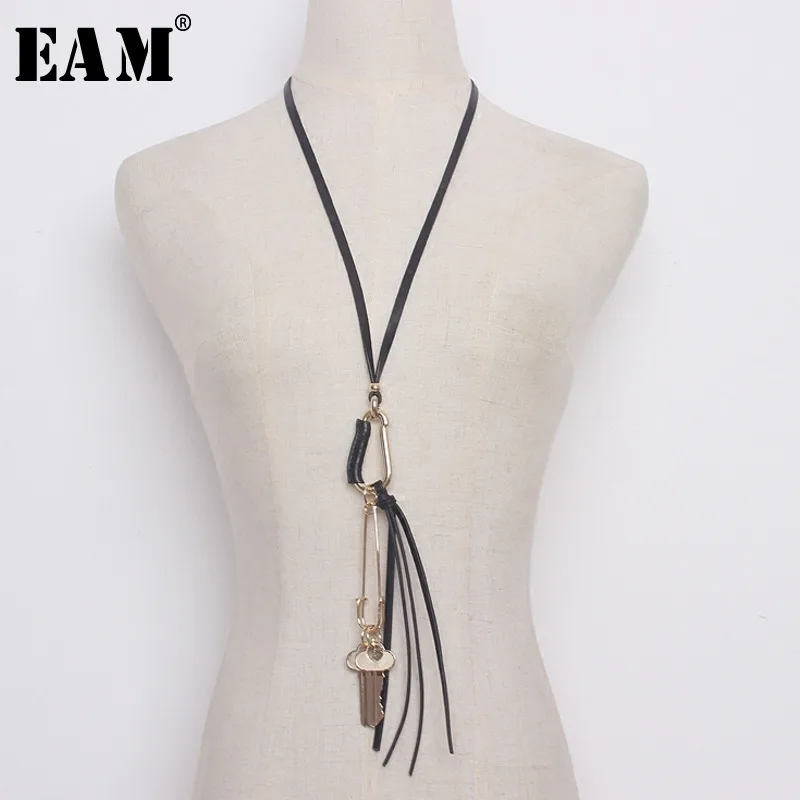 

[EAM] 2019 New Spring Summer Temperament Black Chian Key Split Joint Personality Women Necklace Fashion Tide All-match JU225