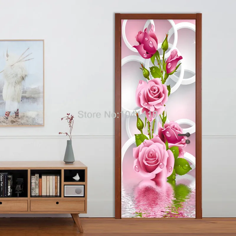 Современные Простые розовые цветы круг фото фрески обои для гостиной спальни дверь наклейка креативные DIY обои для стен 3 D