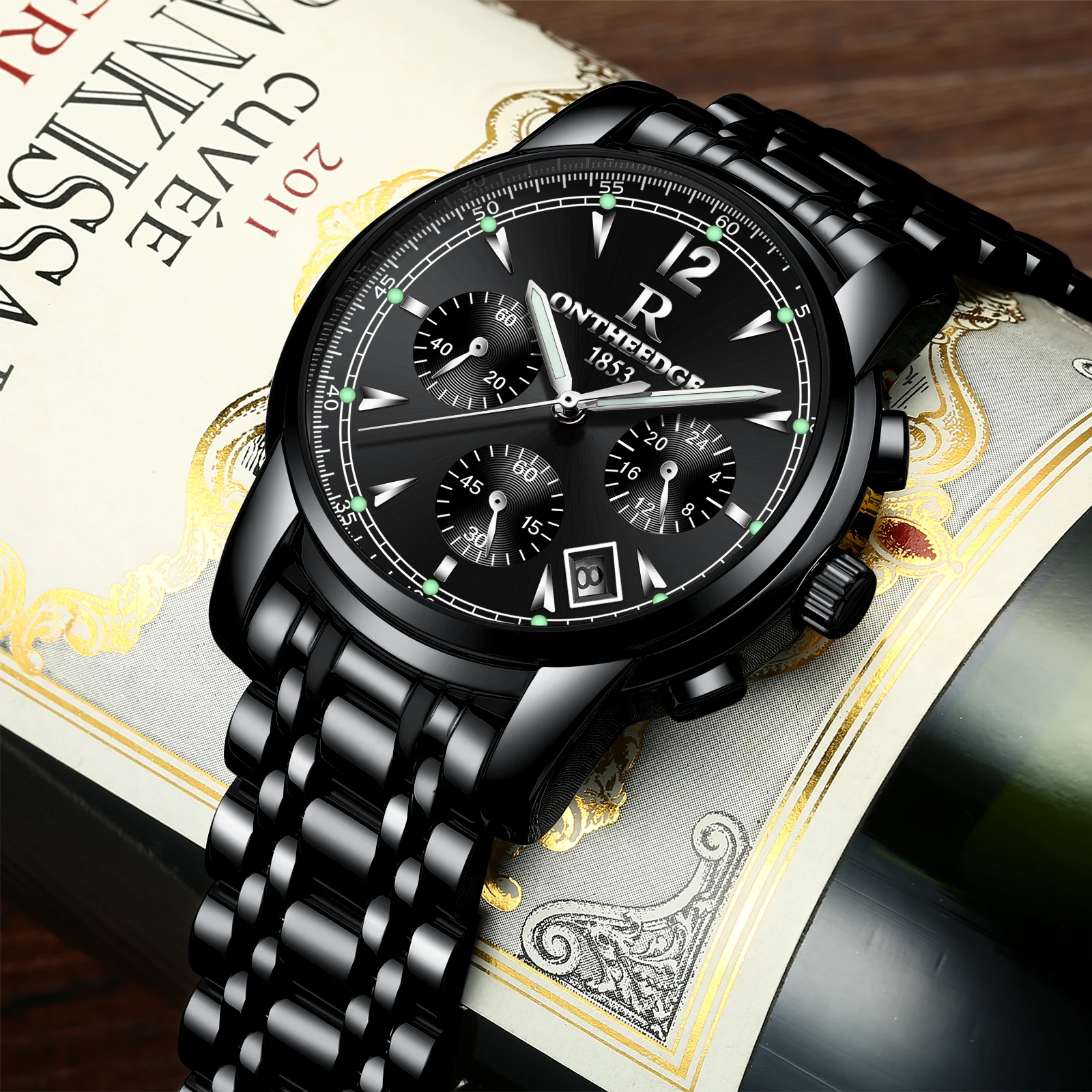 

Men's top luxury fashion trend steel shell steel with multi-function watch round quartz 6-pin business non-mechanical watches
