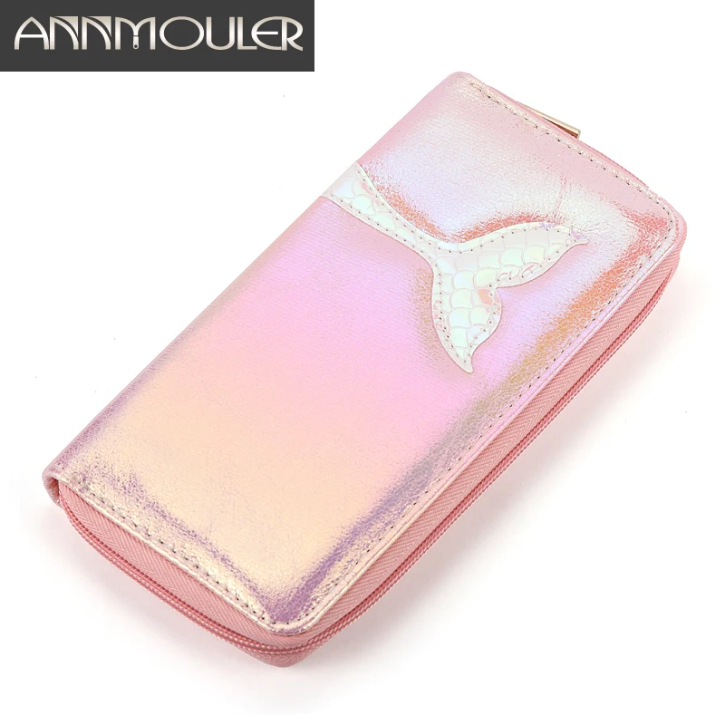 

Annmouler Wallets for Women Large Capacity Clutch Bag PU Leather Hand Purse Mermaid Patchwork