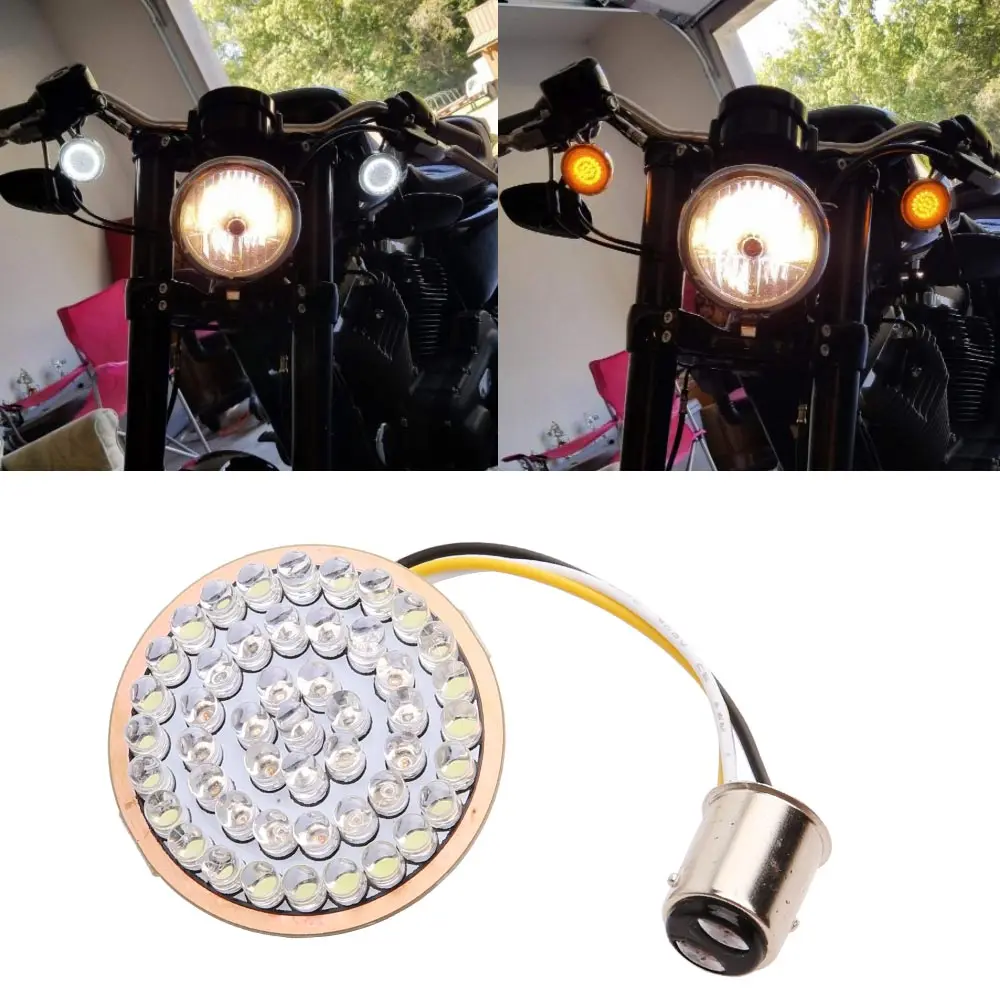2 pc Motorcycle White/Amber 1157 Bullet Front LED Turn Signal Inserts