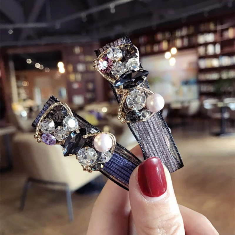 Boutique hair accessories crystal diamond bows wide hair clip duckbill