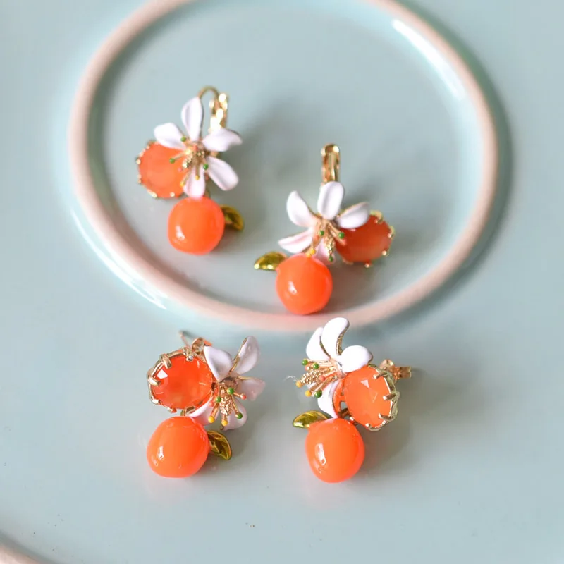 Fresh Orange Flower Earring For Women enamel glaze female fashion