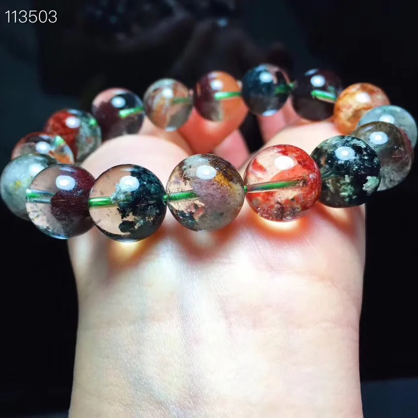 

14mm Natural Colorful Phantom Quartz Bracelet Gemstone Stretch Crystal Lady Gift Round Beads Bracelets AAAAA Drop Shipping