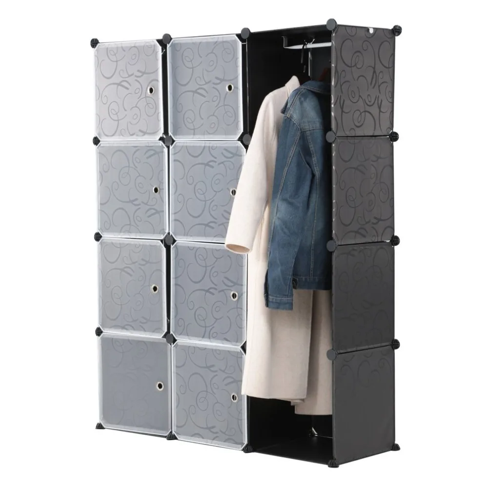

Newest 8 Grids Waterproof Home Office Use Interlocking Storage Cube Organiser Clothes Wardrobe Cabinet with Hanging Rail