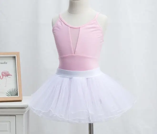 Girls Ballet Leotard With Separated Tutu Skirt Gymnastics Training Activewear Outfit Pink White - Цвет: Pink White