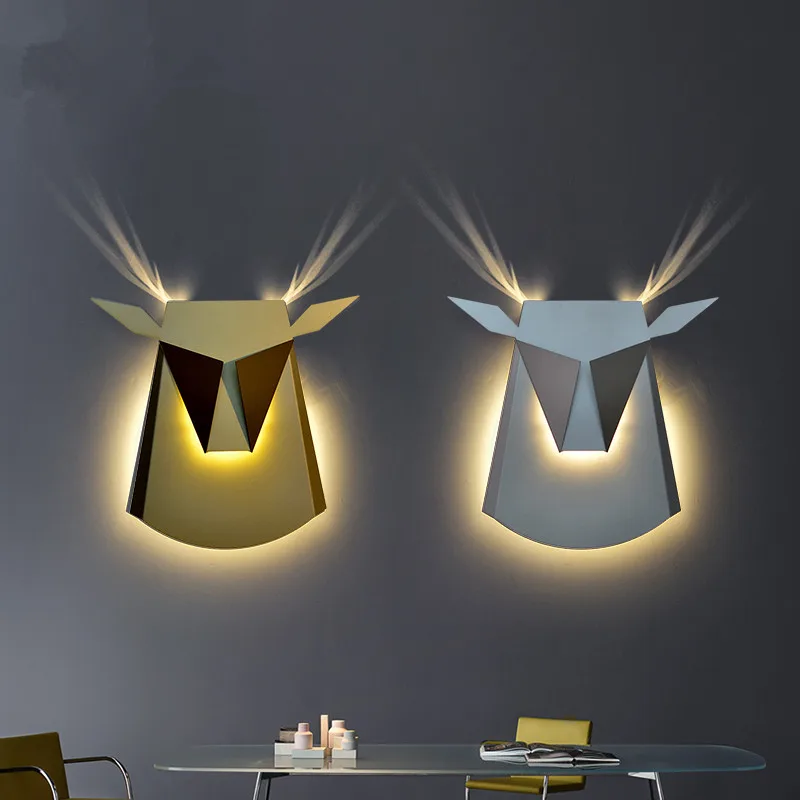 

Modern Wall Lamps Deer Head LED Wall Sconce Study Bedroom Aisle Cafe Wall Light Fixtures abajur Indoor Lighting luminaria
