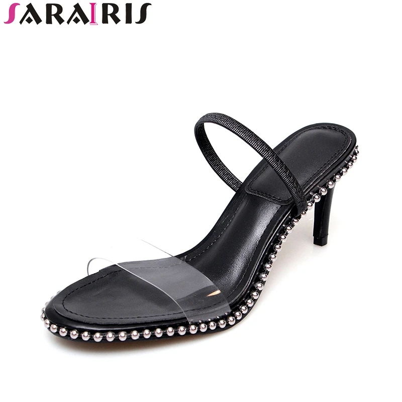 

Sarairis 2019 best quality sheepskin brand Summer Sandals Shoes Woman Sexy Thin High Heels Party Women Sandals Shoes