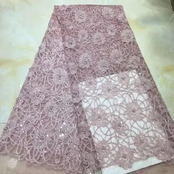 

high quality nigerian french lace pink 3d flowers embroidered beads tulle lace fabric for wedding dress,2018 African lace fabric