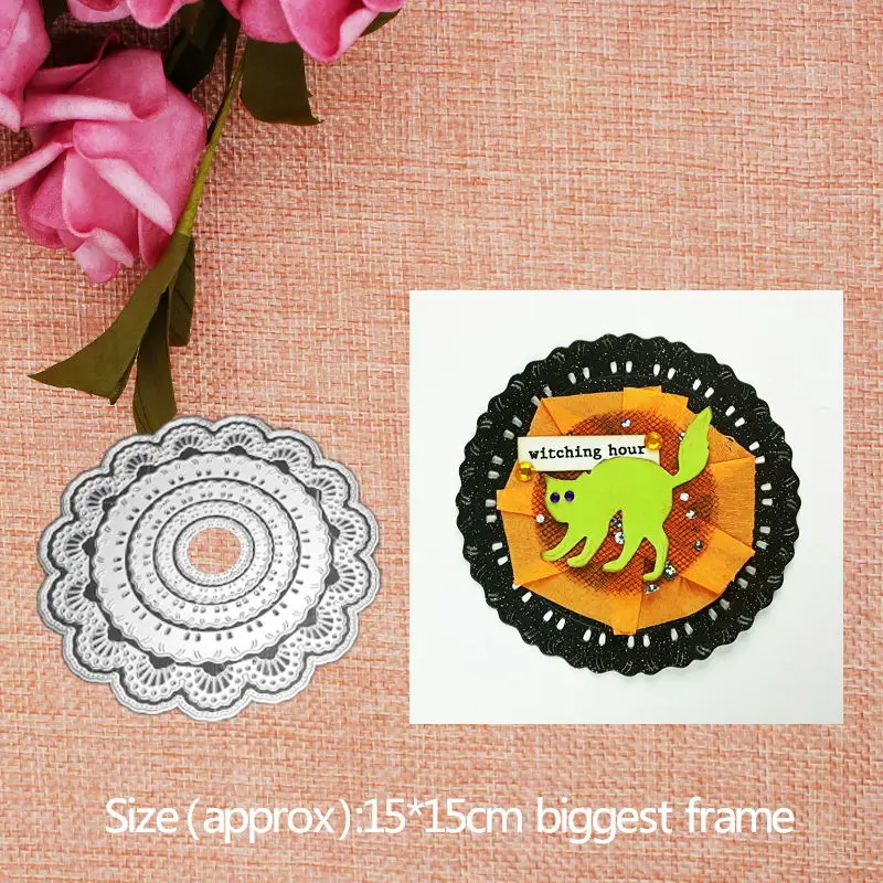 

Flower Circle Frame Metal Cutting Dies Stencils for DIY Scrapbook Photo Album Paper Card Decorative Craft Embossing 15*15CM