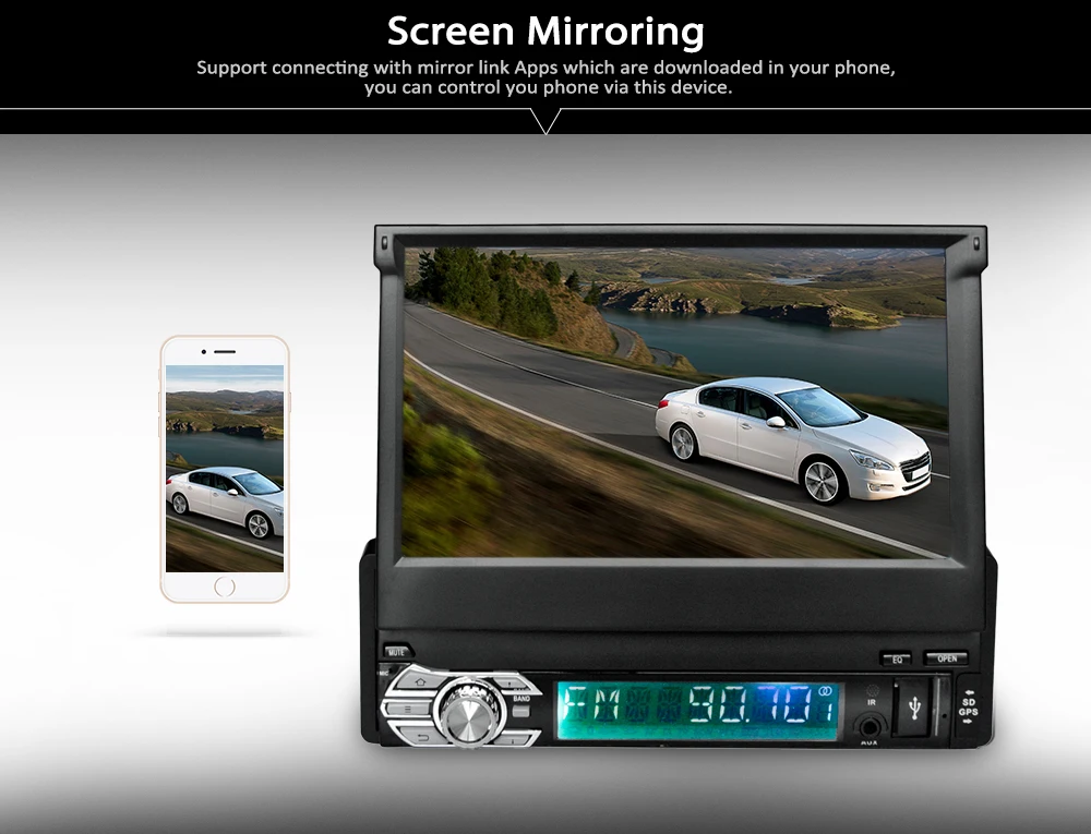 Excellent Universal RM - CT0008 7 Inch Car Multimedia Player 1 Din Retractable Screen Android 6.0 GPS Navigation BT Radio Receiver 5