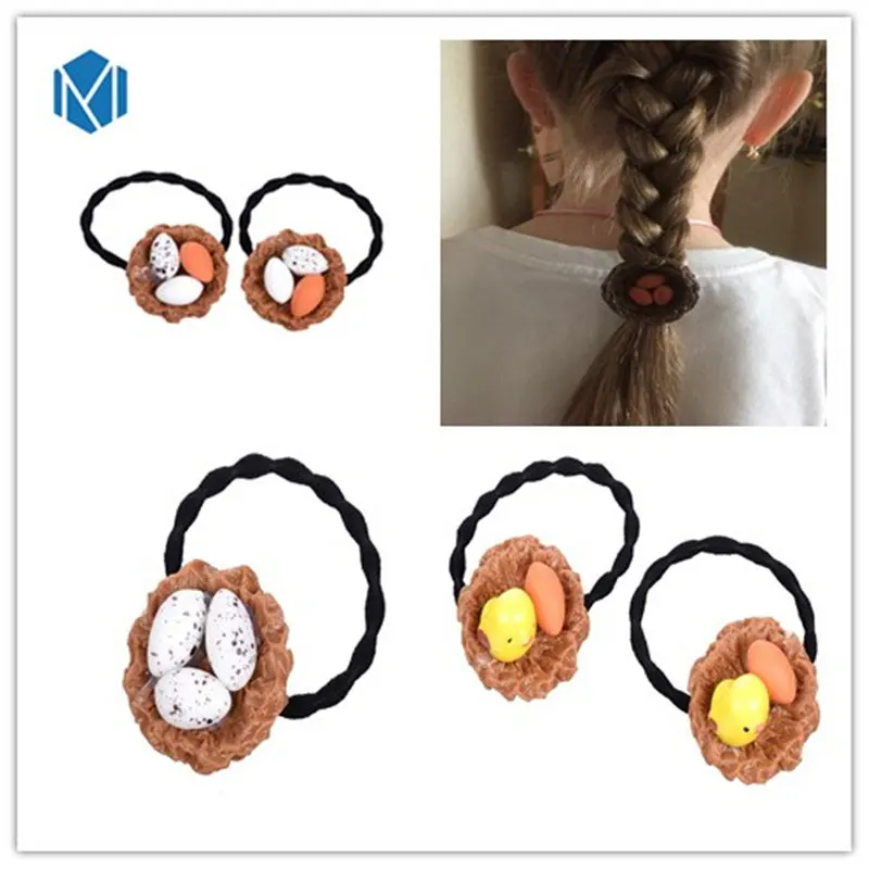 

Q MISM 2pcs/pairs New Arrivial Chicken Coop Eggs Design Bird Nest Shaped Rubber Band Hair Accessories For Lovely Girls Party