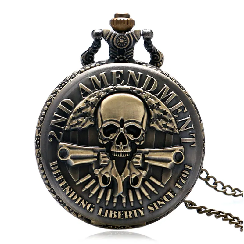 

Steampunk 2ND AMENDMENT Guns Design New Analog Quartz Pocket Watch Men Vintage Necklace Pendant Chain Watch for Collection