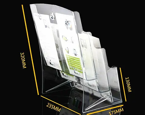 Ясно, шесть A6 карманы Пластик акриловый литературы брошюра Дисплей держатель Подставка для вставки листовки по требованию заказчика 20 штук