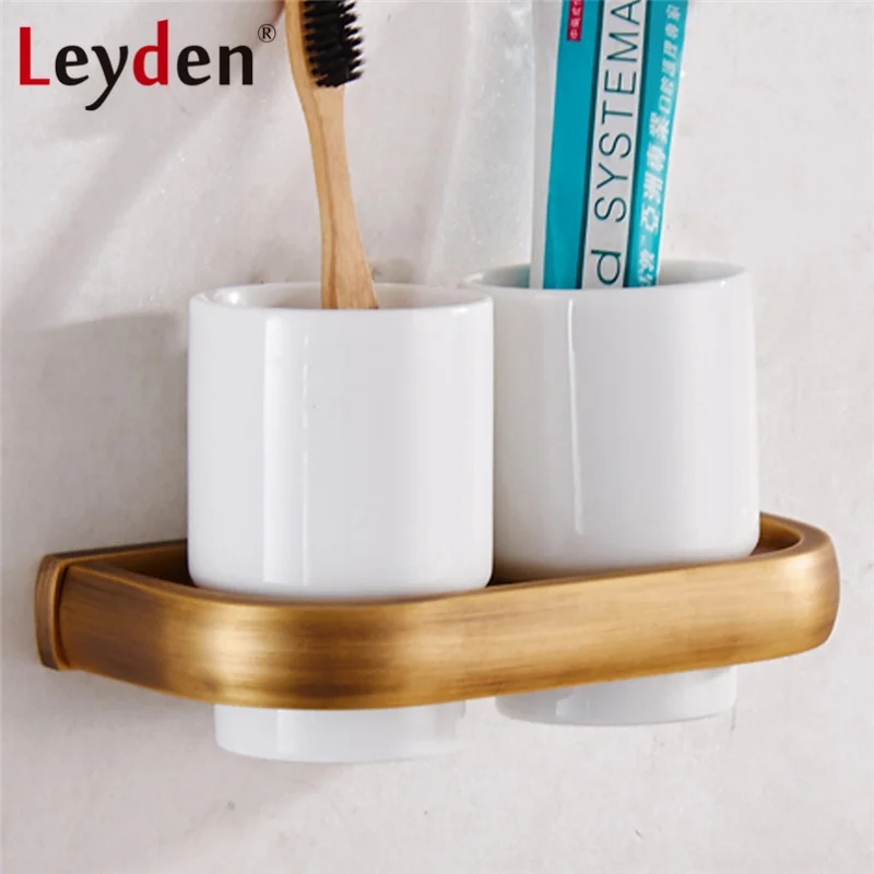 Wall Mount Brass ORB Gold Chrome Bathroom Accessory Double Cup Toothbrush Holder
