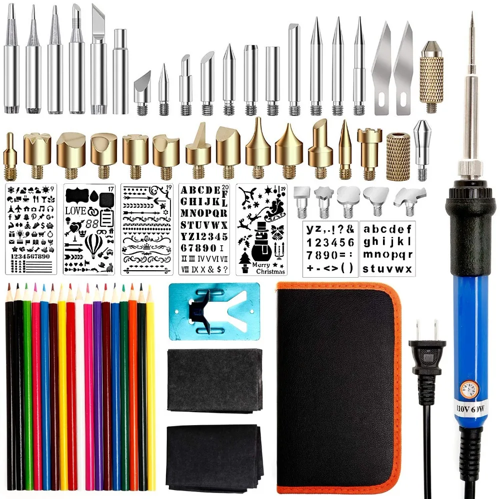 

44/50/71PCS Wood Burning Kit Tool Adjustable Temperature 60W Pyrography Pen Various Wood Embossing/Carving/Soldering