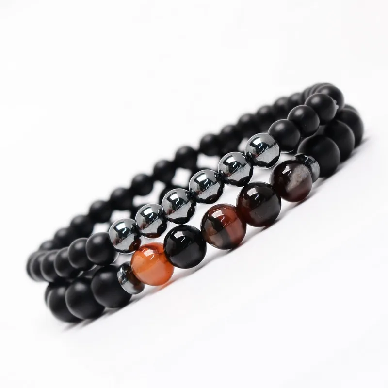 2 Pcs/set Natural Square Stone Couple Bracelet Set Vintage 7 Chakra Beaded Strand Bangle For Lover Yoga Buddha Jewelry Gift - Image 4