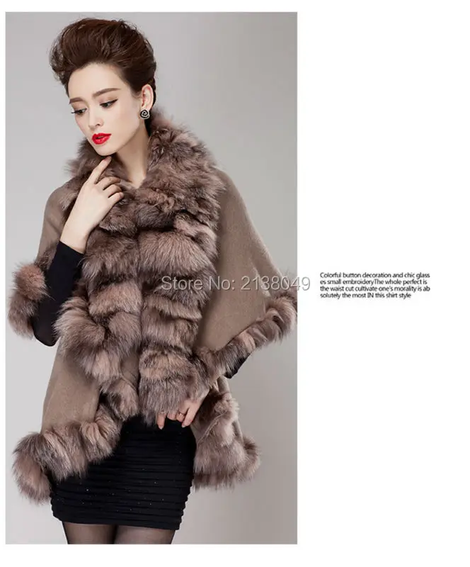 Sf0199 подлинное качество роскошные Для женщин лиса Мех животных Пальто для будущих мам пончо Шерсть пашмины