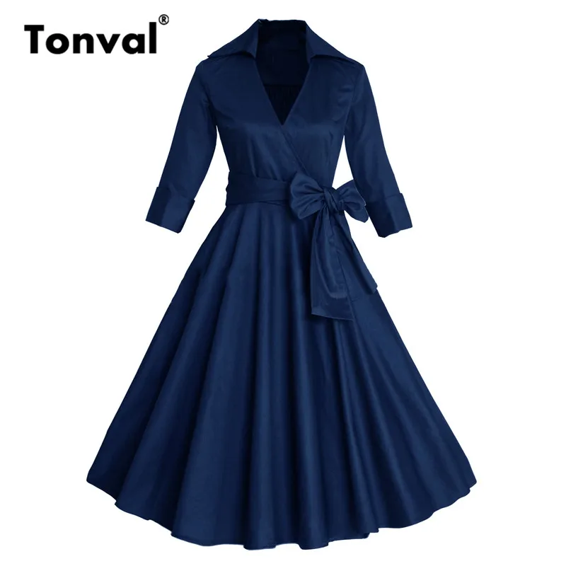 Vintage Hepburn Dress Dot Print Patchwork Midi Dresses For Women