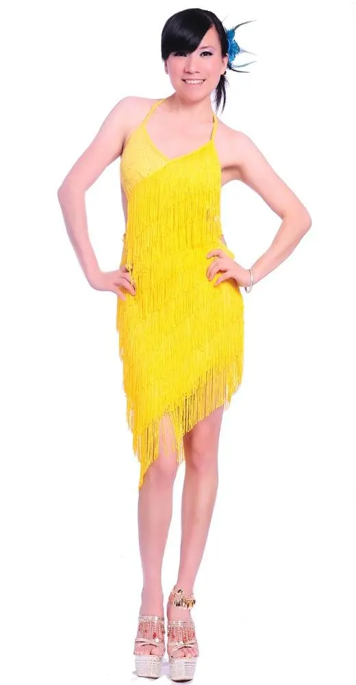 Новое Сексуальное Женское платье латина танго сальса, ча-ча, Бальные, фламенко платье для танцев юбка, 5 цветов - Цвет: Yellow