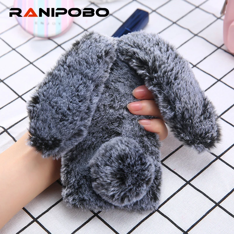 

3D Cute Rabbit Hairy Warm Fur Case For iPhone X Bling Rhinestone Plush Bunny Cover Case for iPhone X 5.8 inch
