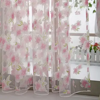 

Sheer Voile Tulle Window Tulle Curtains Bedroom Living Room Balcony Flowers Printed Tulip Sun-shading Translucent Curtain