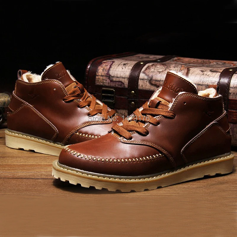 2014 warm Genuine Leather waterproof men boots,comfortable with fur