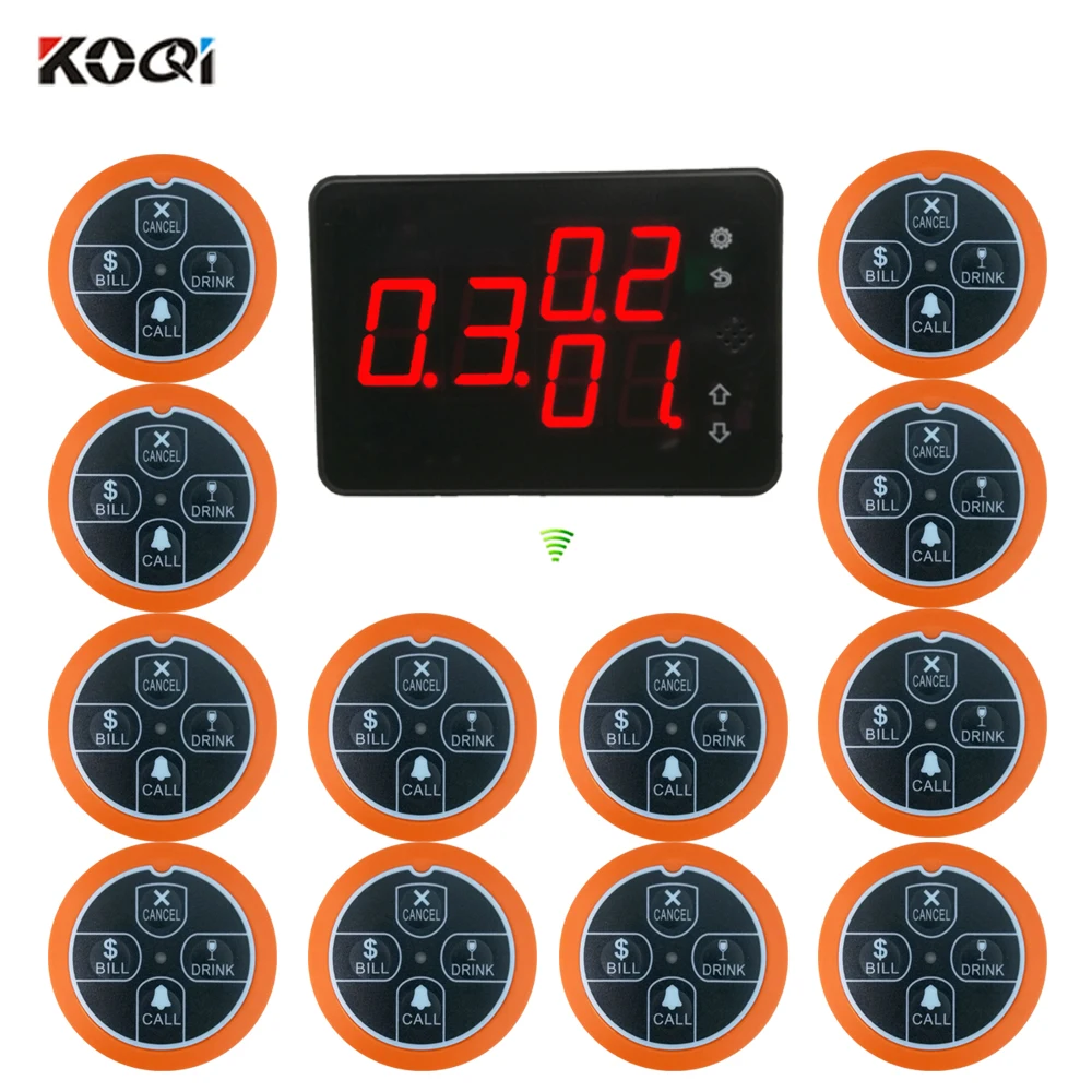 

12 pcs bell buzzer 1 desktop LCD receiver Restaurant Service Button Pager System Best Discount Price 433.92Mhz