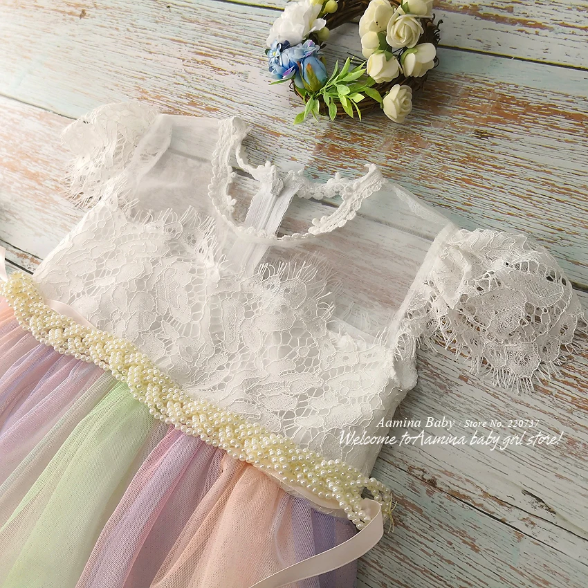 Розничная, кружевные платья принцессы с радужными ресницами для маленьких девочек летнее платье-пачка для свадебной вечеринки для девочек,, одежда для маленьких девочек