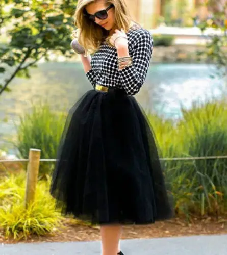 Новая модная женская юбка из тюля 7 слоев, Винтажная летняя Однотонная юбка-пачка 50 s для девушек, одежда - Цвет: Черный