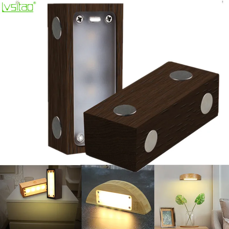 

led Bedroom cabinet lamp usb rechargeable touch gift decorate table lamp wooden bamboo portable dimmer vintage wall night light