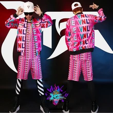 Для мужчин певцов GD Чи-длинные Цвет градиентные буквы Средства ухода за губами костюмы с принтом шоу на сцене хип Rap Костюмы! M-4XL