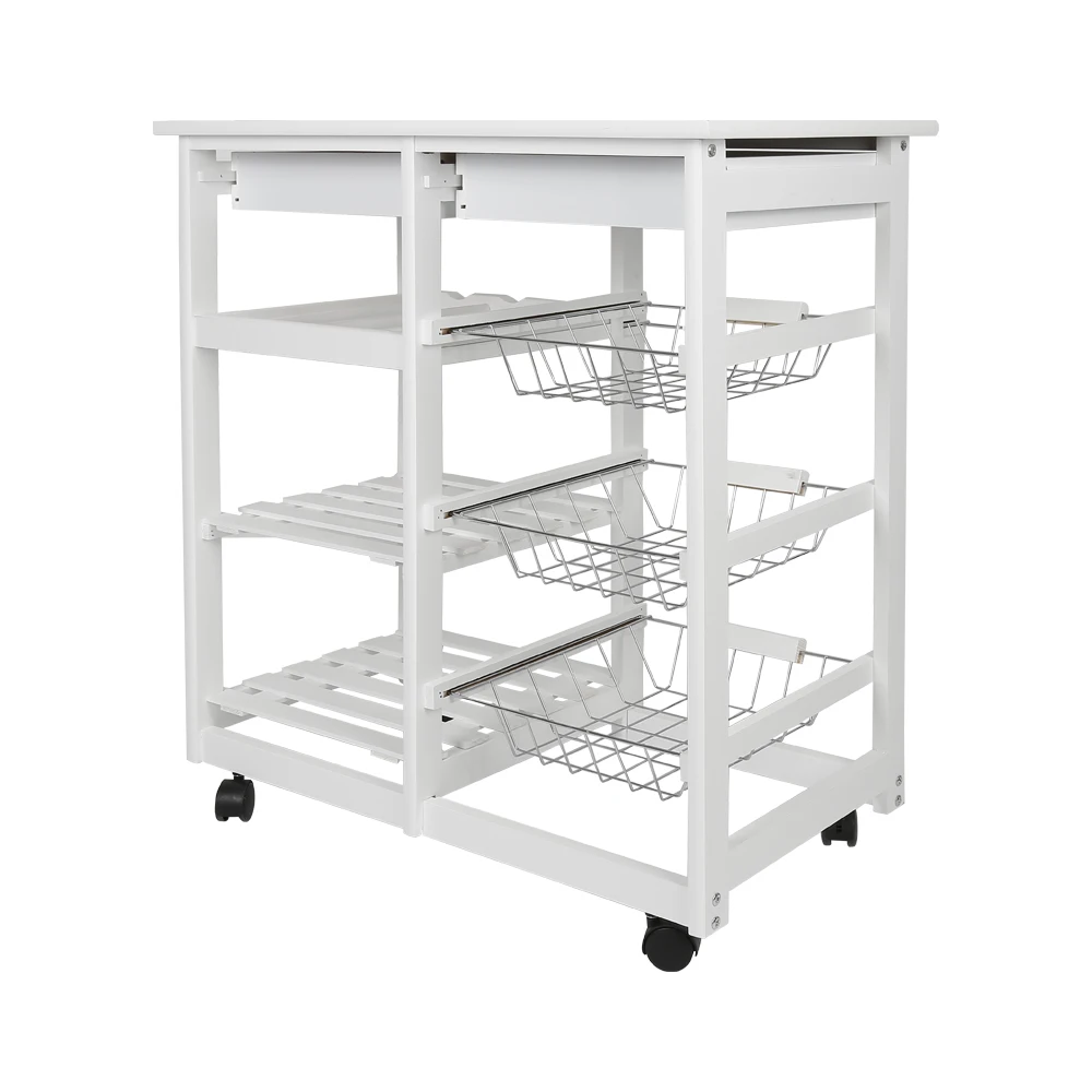 New Arrival White Kitchen Trolley Cart Dining Shelf Island with Wine