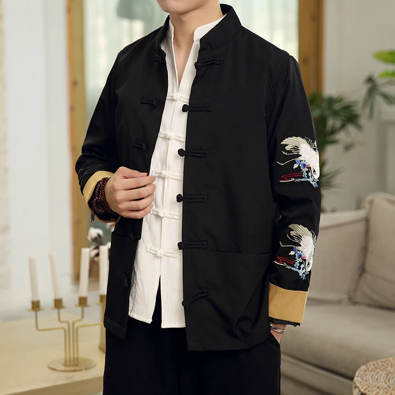 Traditional Chinese Men's jacket Embroidery with Dragon or with cranes streetwear Veste homme Traditional Chinese Men's jacket Embroidery with Dragon or with cranes streetwear Veste homme