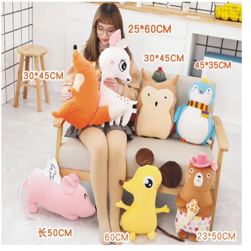 

Free shipping high quality plush toys such as fox/deer/mouse/bear/penguin doll sleeping pillows for children's birthday gifts